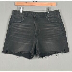 American Eagle Black Distressed Raw Hem Stretch Denim Shorts Womens Size 12